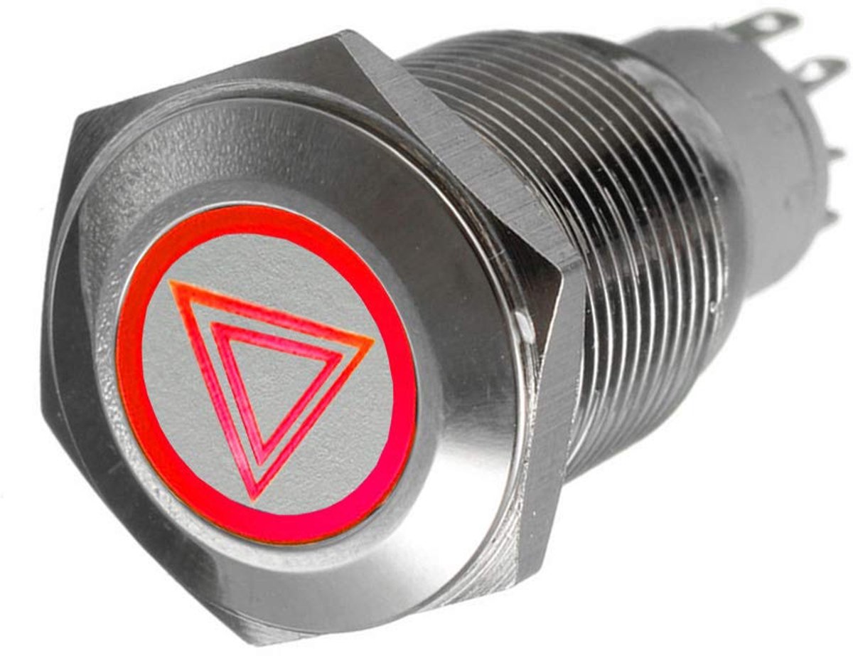SnelShoppen - RVS Auto Truck Rocker Switch Drukknop Schakelaar 16mm 12V 3A Rood LED Alarmverlichting Waarschuwingslicht Noodlicht Gevarenlicht