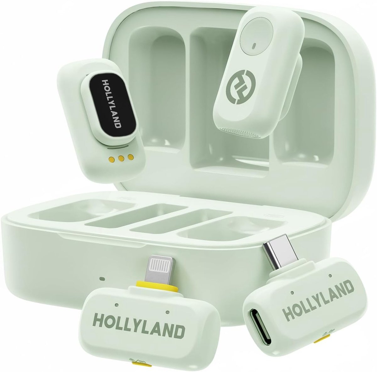 Hollyland-A1-Combo-Draadloze-Microfoon-Groen-48kHz-24bit-High-Fidelity-3-niveau-Intelligente-Ruisonderdrukking