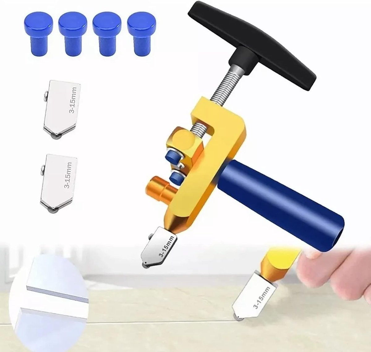 SnelShoppen - 2 in 1 Glas Snijder Set, Handgereedschap voor Keramische Tegels en Spiegel, Manuele Glasbreker met Legeringsbladen, Makkelijk in Gebruik