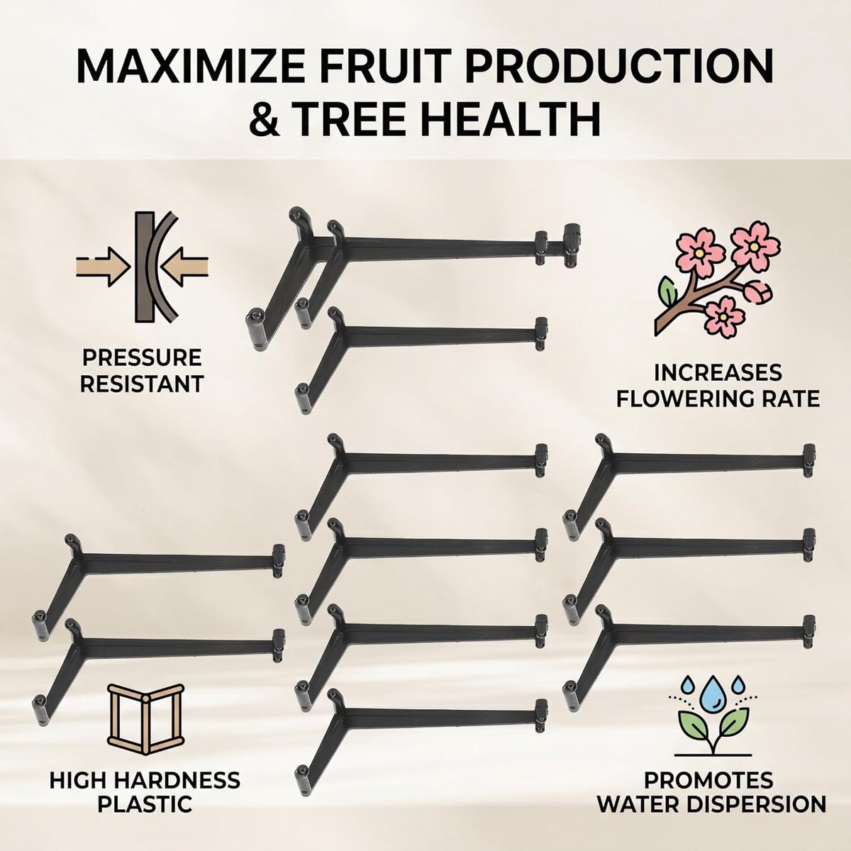 SnelShoppen - Set van 20 Fruitboom Spreiders, Kunststof Bonsai Takken Spreider, Modelleringshulpmiddelen, Takken Spreader, Zwart voor Optimale Onderst