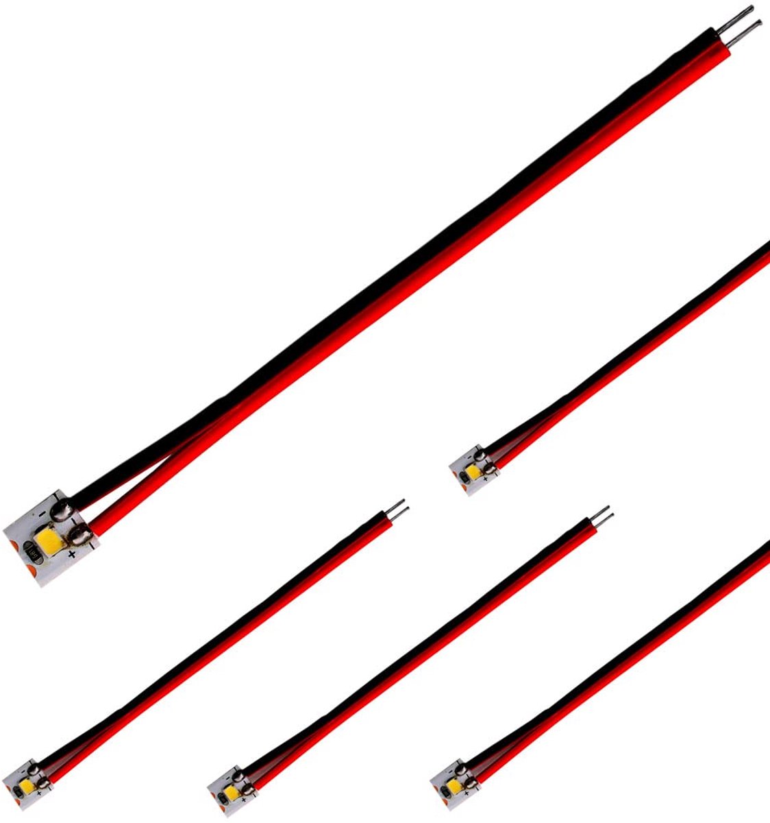 SnelShoppen - Set van 5 voorbedrade LED-strips, 12 V - 18 V, 10 cm, voor DIY, auto, boot, speelgoed, onderdelen, spoorwegmodellen, treinen, wit