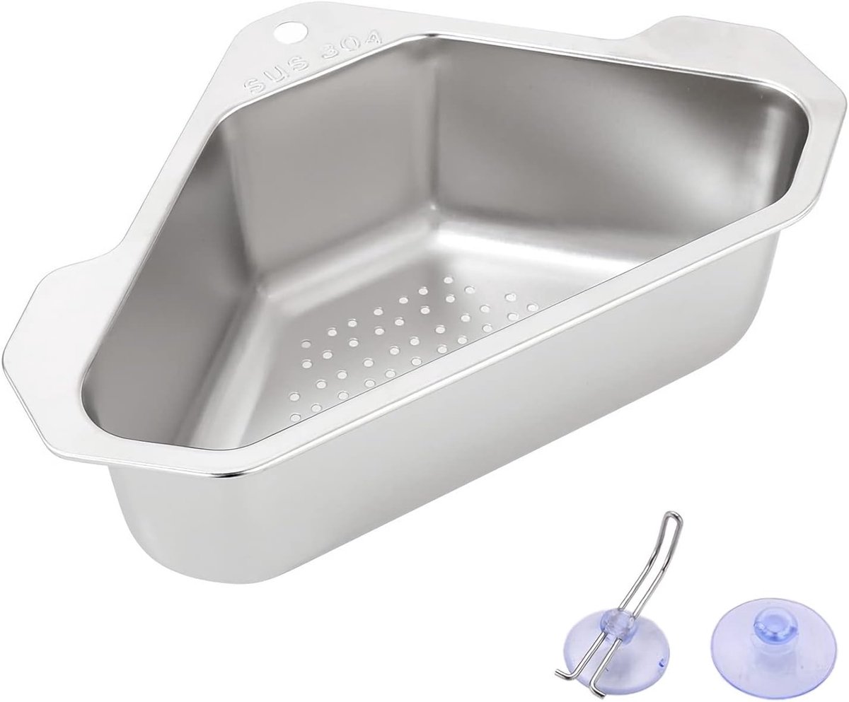 SnelShoppen - Strainer Insert voor Keuken Spoelbak Hoekmand, Driehoekige Afvoer, RVS voor Spoelbak Filtering, Duurzaam en Ruimtebesparend