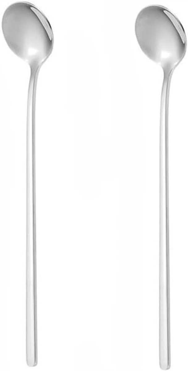 SnelShoppen - 10 Stuks RVS 304 Lepels - Kleine Ronde Lepel met Lange Steel van 17 cm - Ideaal voor IJs, Cocktails, Iced Coffee, Iced Tea en Milkshakes