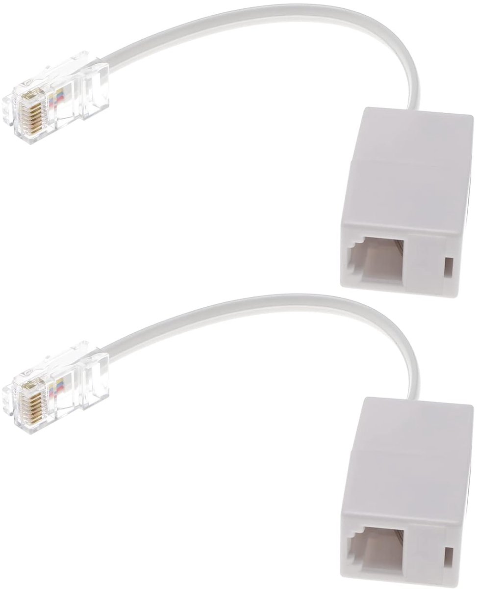 SnelShoppen - 2PCS RJ11 naar RJ45 Converter Adapter Telefoon Splitter J11 (6P4C) Vrouwelijk naar RJ45 (8P8C) Mannelijk Kabel Plug and Play 145mm Wit
