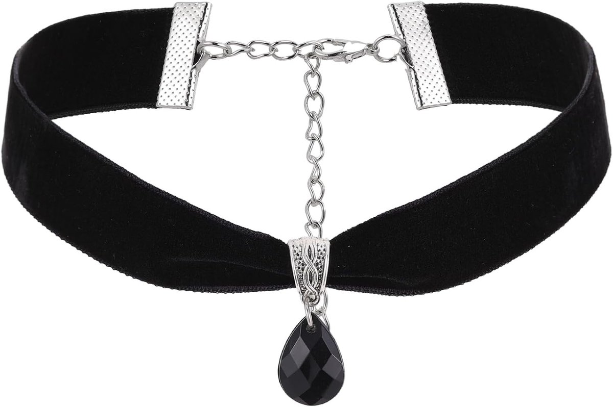 Zwarte Fluwelen Kostuumketting voor Vrouwen met Hangertje, Verstelbare 90s Choker voor Cosplay en Feestdagen