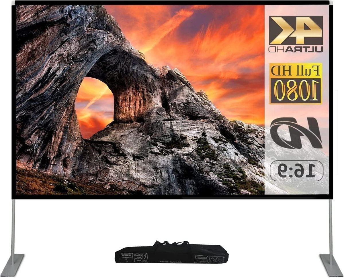 Projectiescherm met standaard - Draagbaar filmscherm - Thuisbioscoop creëren - Snelle installatie 5 minuten - 100 inch 16:9 - Wit