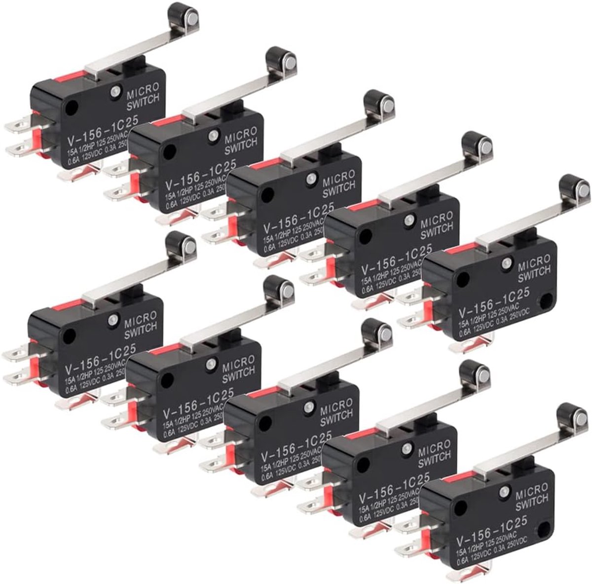 GUUZI 10pcs V-156-1C25 Micro Limit Switch with Long Hinge Roller Momentary SPDT Snap Action for Arduino - ShopVlot