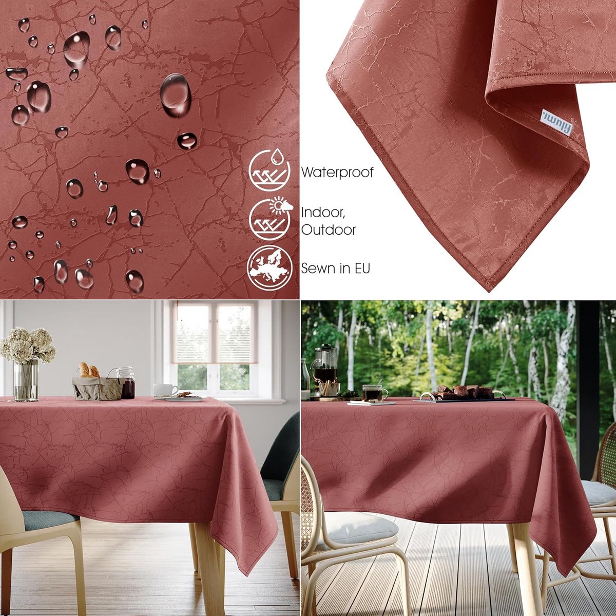 SnelShoppen - Tafelkleed 140 x 220 cm, Ovaal Duskroze, Wasbaar voor Binnen & Buiten Gebruik, Marmerpatroon, Perfect voor Feestjes, Tuin, Keuken