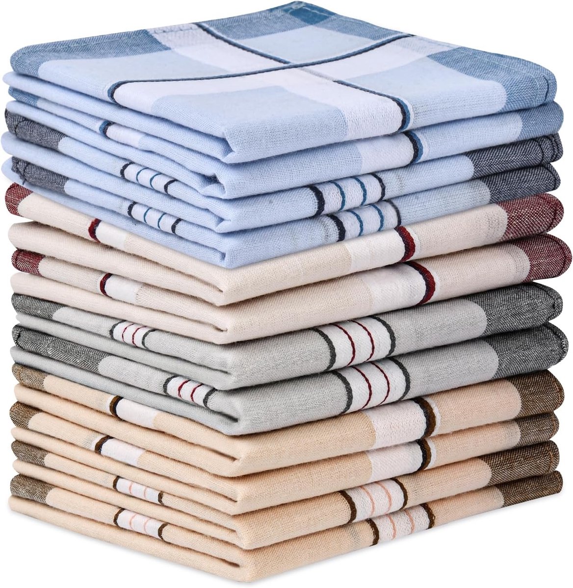 SnelShoppen - Set van 12 Katoenen Zakdoeken 40 cm x 40 cm - Duurzame, Herbruikbare en Elegante Handkerchiefs voor Dagelijks Gebruik, Feest, Camping en