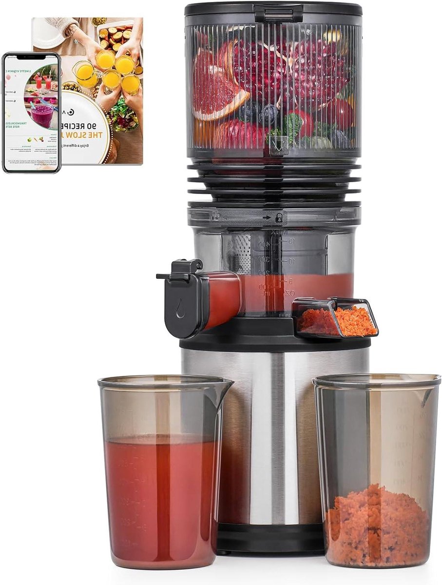 Slow Juicer - Sapcentrifuge - Gezond Sap Maken - Hoge Sapopbrengst - 2 Liter - Zilver