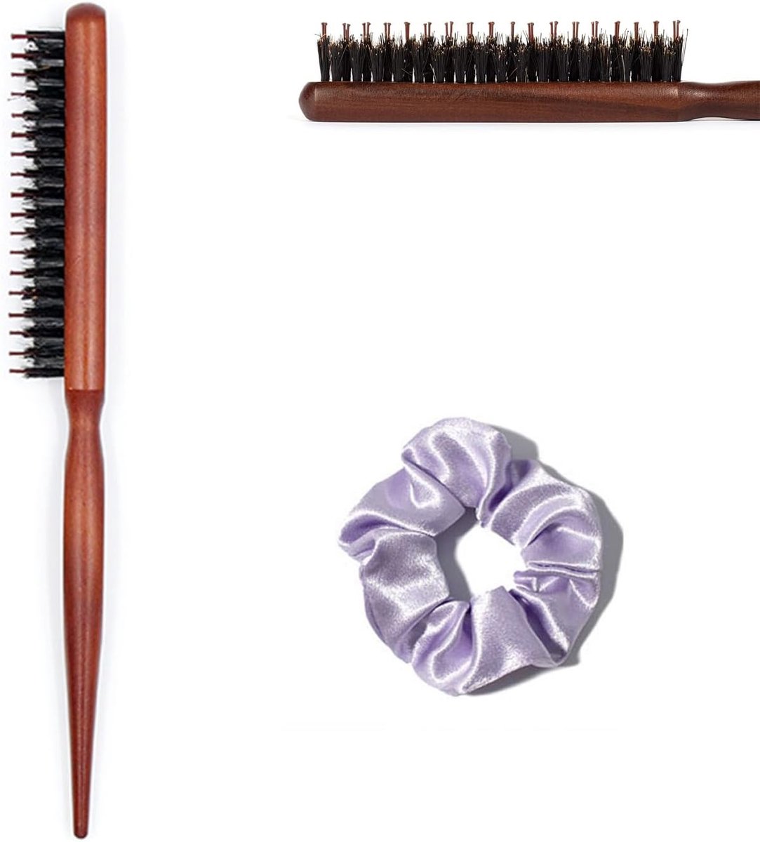 SnelShoppen - Teasing Haarborstel met Houten Handvat en Nylon Tanden - Magic Volumer Haarborstel voor Thuis en Salon - Inclusief Paarse Haarnetje - 24