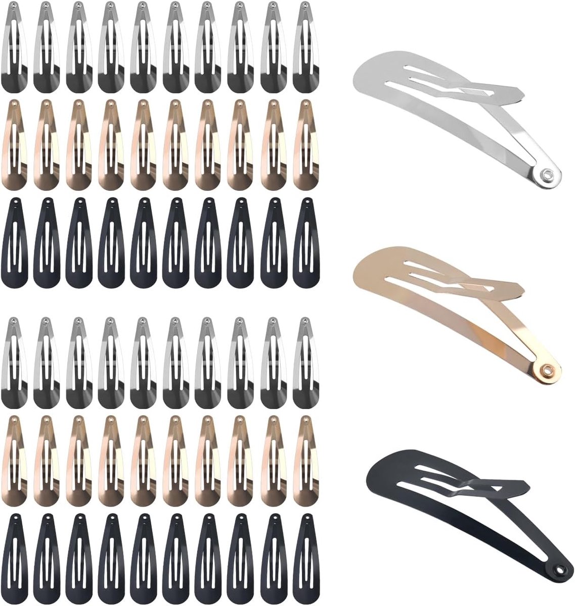 Haarclips 60pcs - 5cm Metaal - Goud, Zilver en Zwart - Geschikt voor Dames en Kinderen - ShopVlot