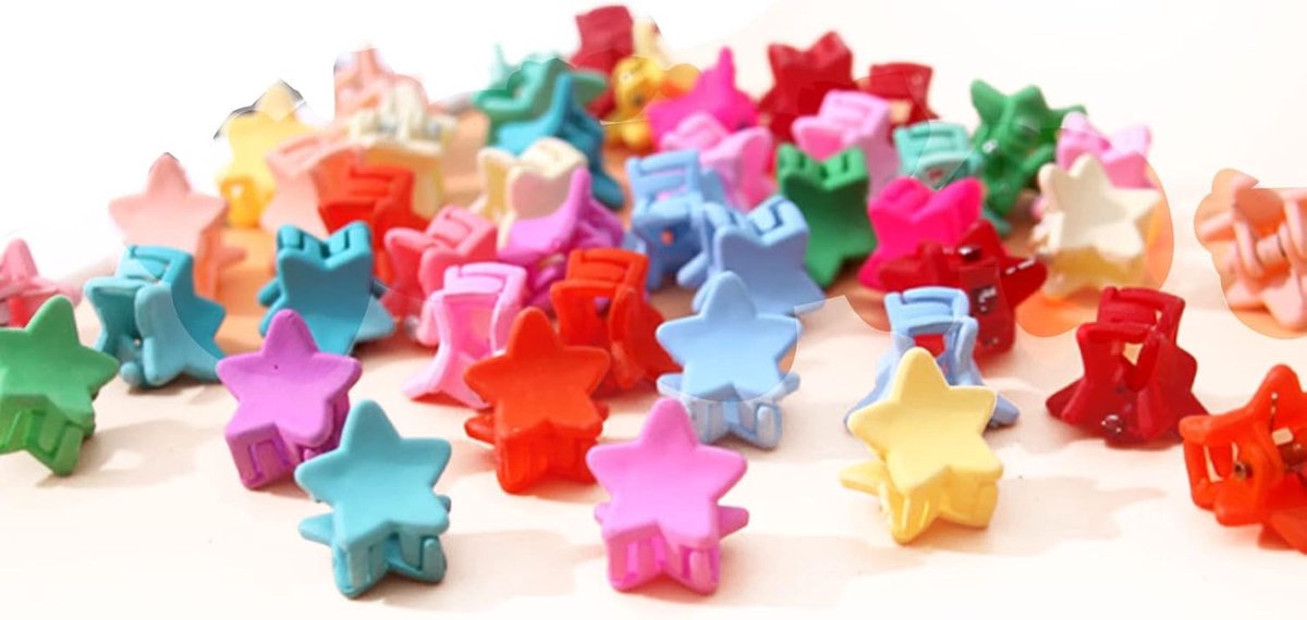 SnelShoppen - 50 Stuks Mini Haar Klemmen voor Meisjes en Vrouwen Kleurrijke Ster Schattige Kleine Haar Clips voor Feest, Dagelijks Gebruik, Plastic en