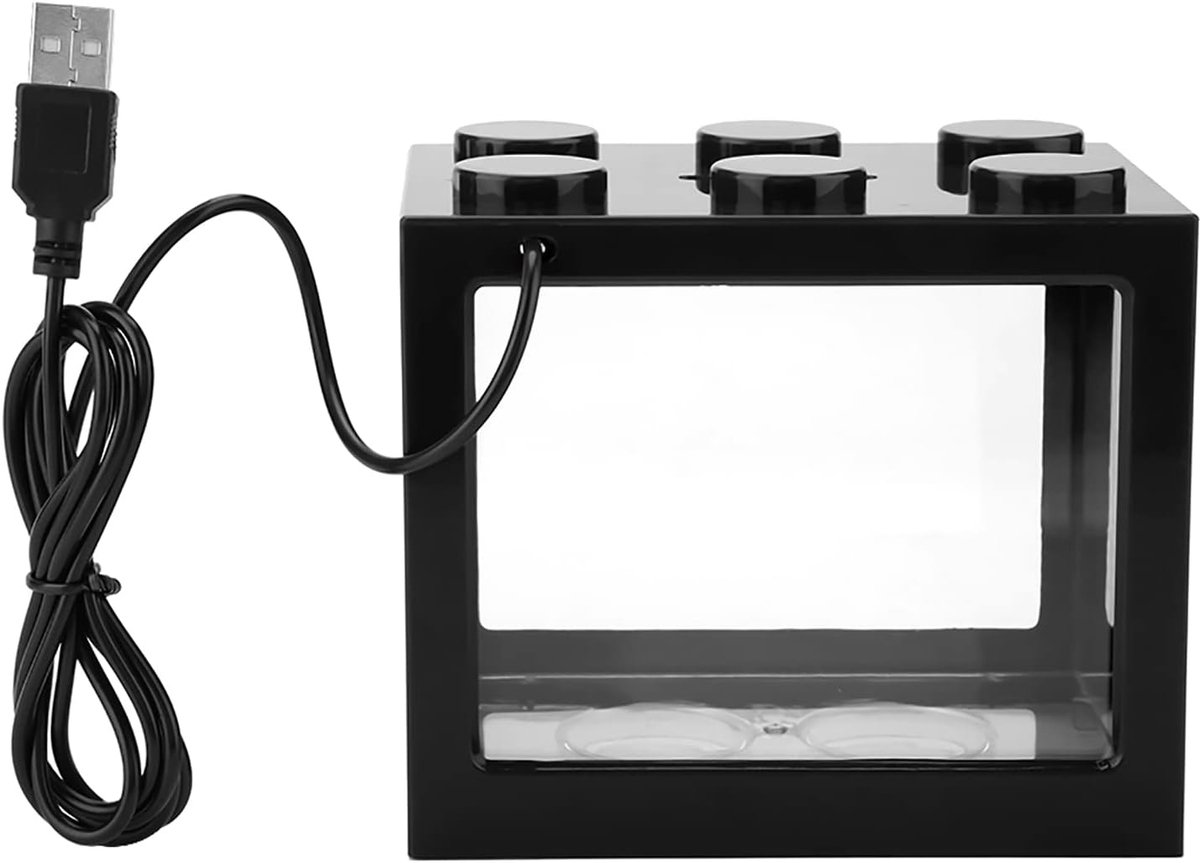 SnelShoppen - Mini Aquarium voor Kantoor en Woonkamer - Plastic Decoratie met LED Verlichting - Compact Zwart voor Bureau, Salontafel en Interieur