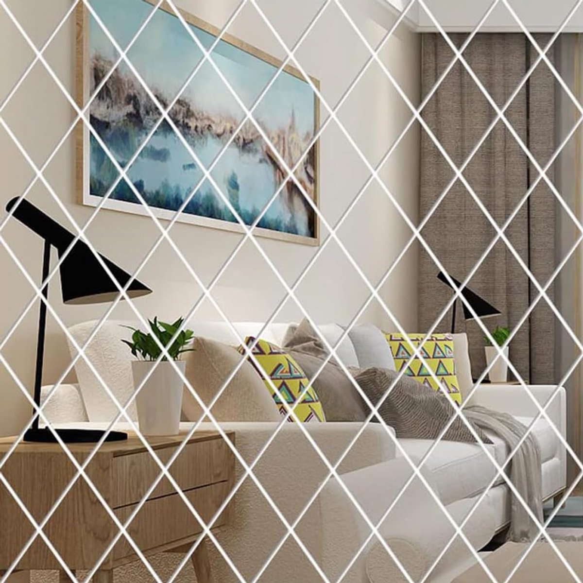 SnelShoppen - 32 Stukken Diamant Spiegel Muurstickers Acryl 3D Spiegelwandstickers Zelfklevend DIY Wanddecoratie Spiegels 50 * 100cm voor Woonkamer Zi