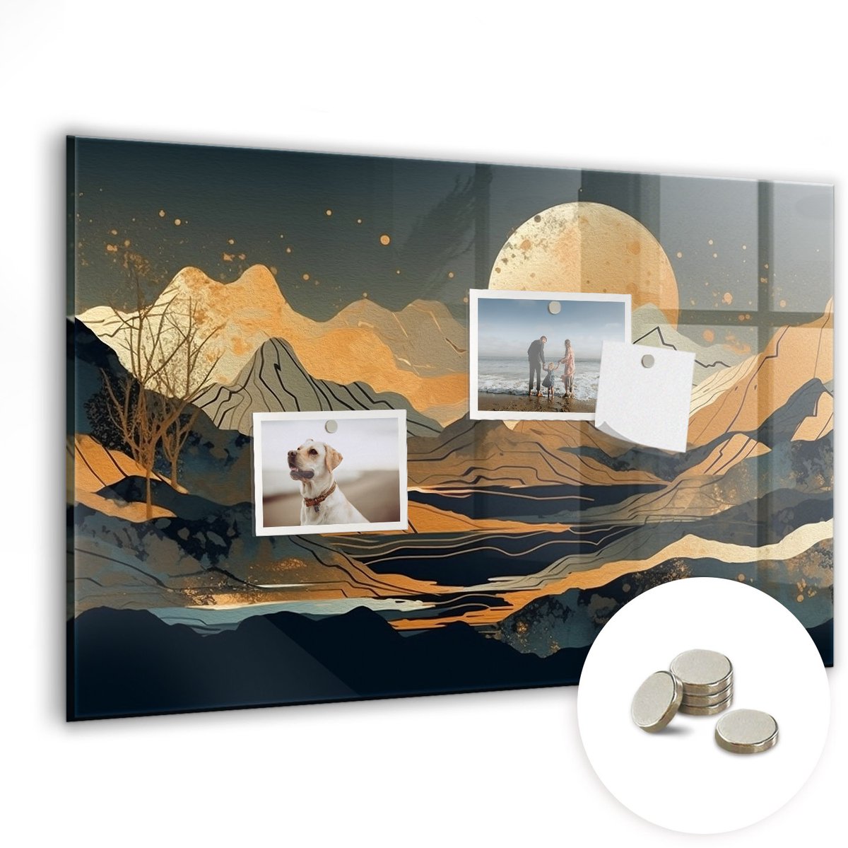 Coloray Glazen Magneetbord - Magnetisch Bord Abstract landschap - 60x40 cm - Veelkleurig Magneetbord - Magnetic Board - Memobord