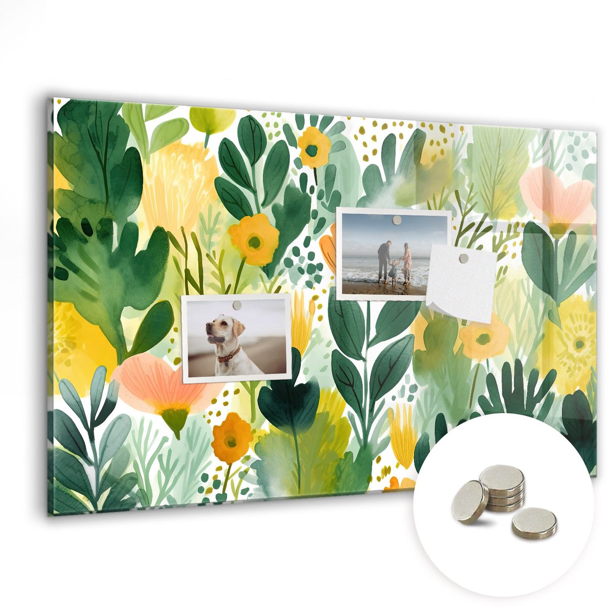 Coloray Glazen Magneetbord - Magnetisch Bord Aquarel bloemen - 60x40 cm - Groente Magneetbord - Magnetic Board - Woonkamer Decoratie