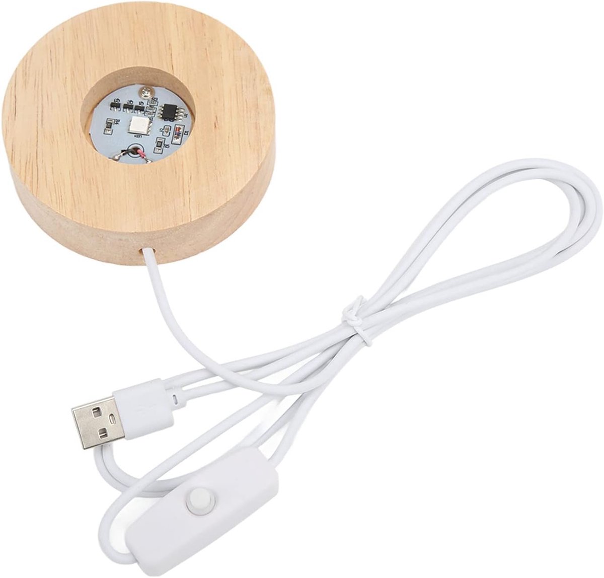 SnelShoppen - LED Lichtbasis Lamp Houder Decoratie Eiken 5V Rond Schakelaar Hout 2 Cm Dikte Massief Hout USB Vloerlampen (Kleurvolle Basis)