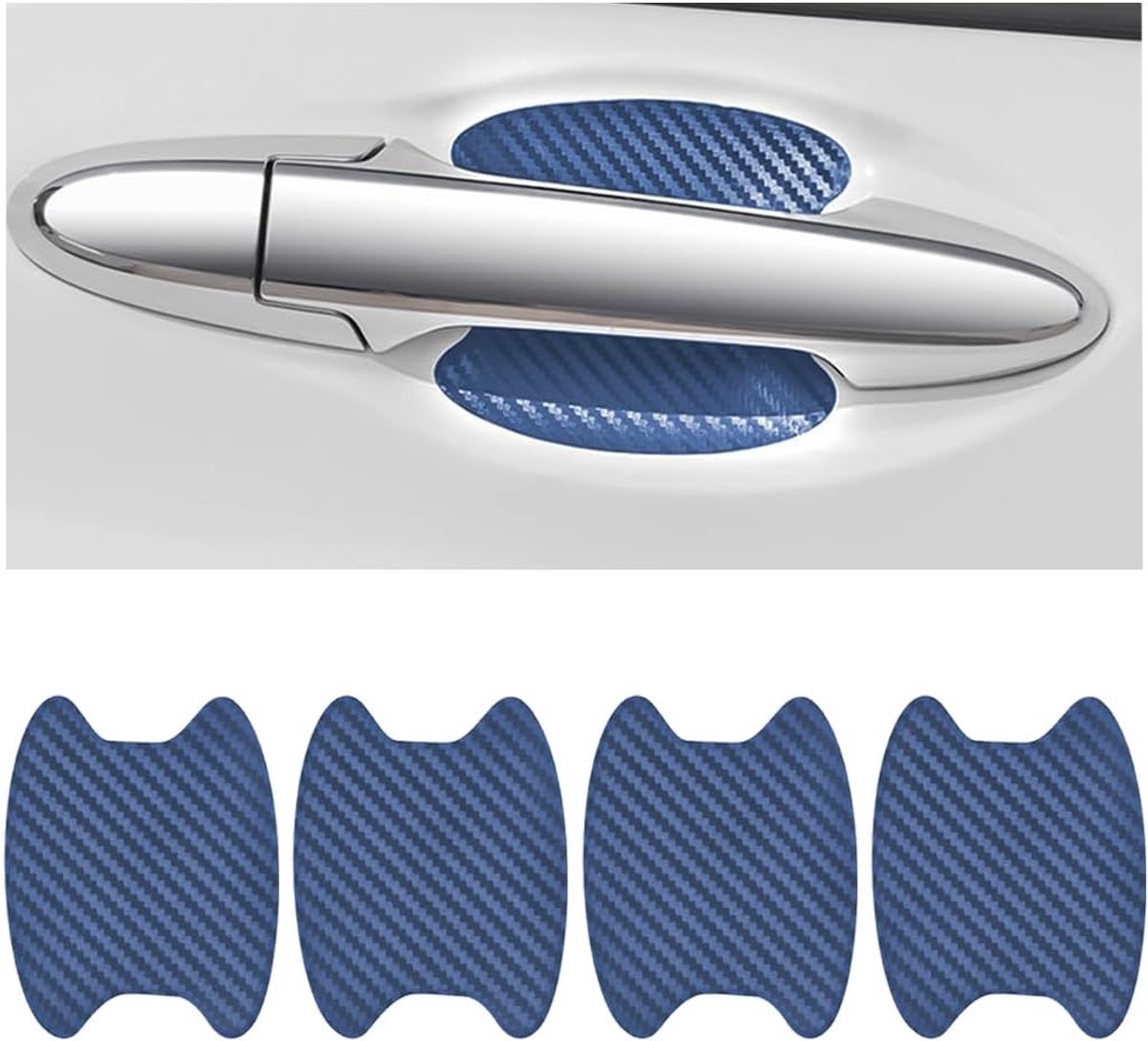 SnelShoppen - 4 Stuks Auto Deurgreep Beschermers, Universele Carbon Fiber Anti-Kras Beschermfolie voor Auto Deurgreep, Blauwe Stickers voor Zijlakbesc