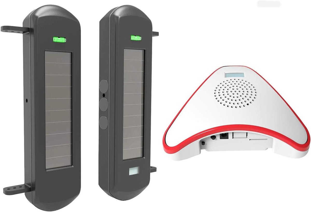 Zonne Oprit Alarm - Draadloos Waarschuwingssysteem - Perimeter Beveiliging - 800 Meter Bereik - 100 Meter Sensor - Rood