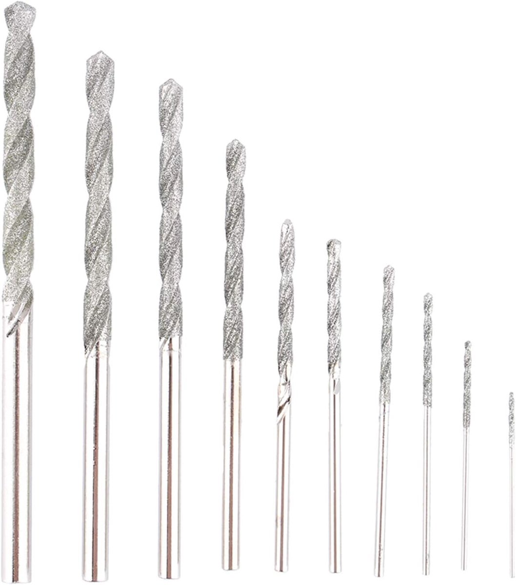 SnelShoppen - 10x Diamant Boor Set 1mm voor Glas, Tegels, Steen - Hoge Hardheid, Corrosiebestendig, Voor Metalen, Edelstenen, Parels - Boorbits voor H