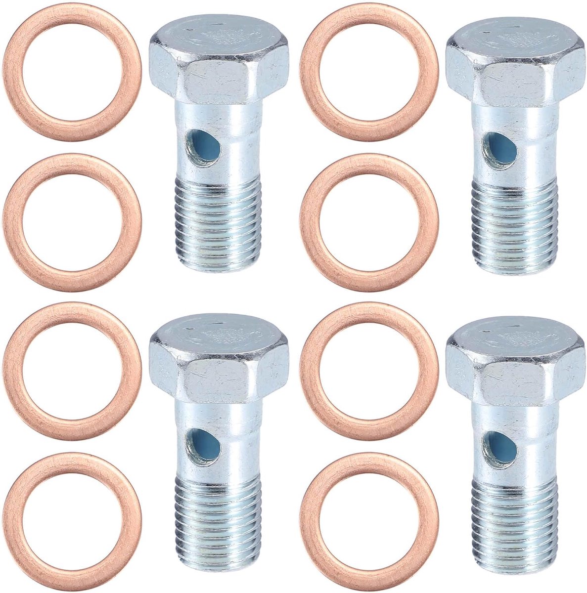 SnelShoppen - M12x1.25 Motorfiets Holle Schroeven Set - 12 Stuks - Universeel - Zilver - Inclusief Ringen en Washers - Perfect voor Motoronderdelen