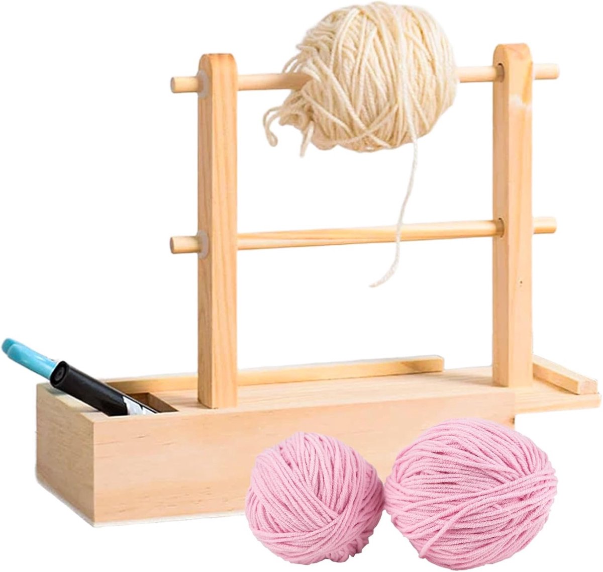 Houten Garenhouder voor Breien en Haken, Yarn Spinner met Opbergruimte voor Garen, Breiaccessoires voor Creatieve Hobbyisten en Geschenkideeën