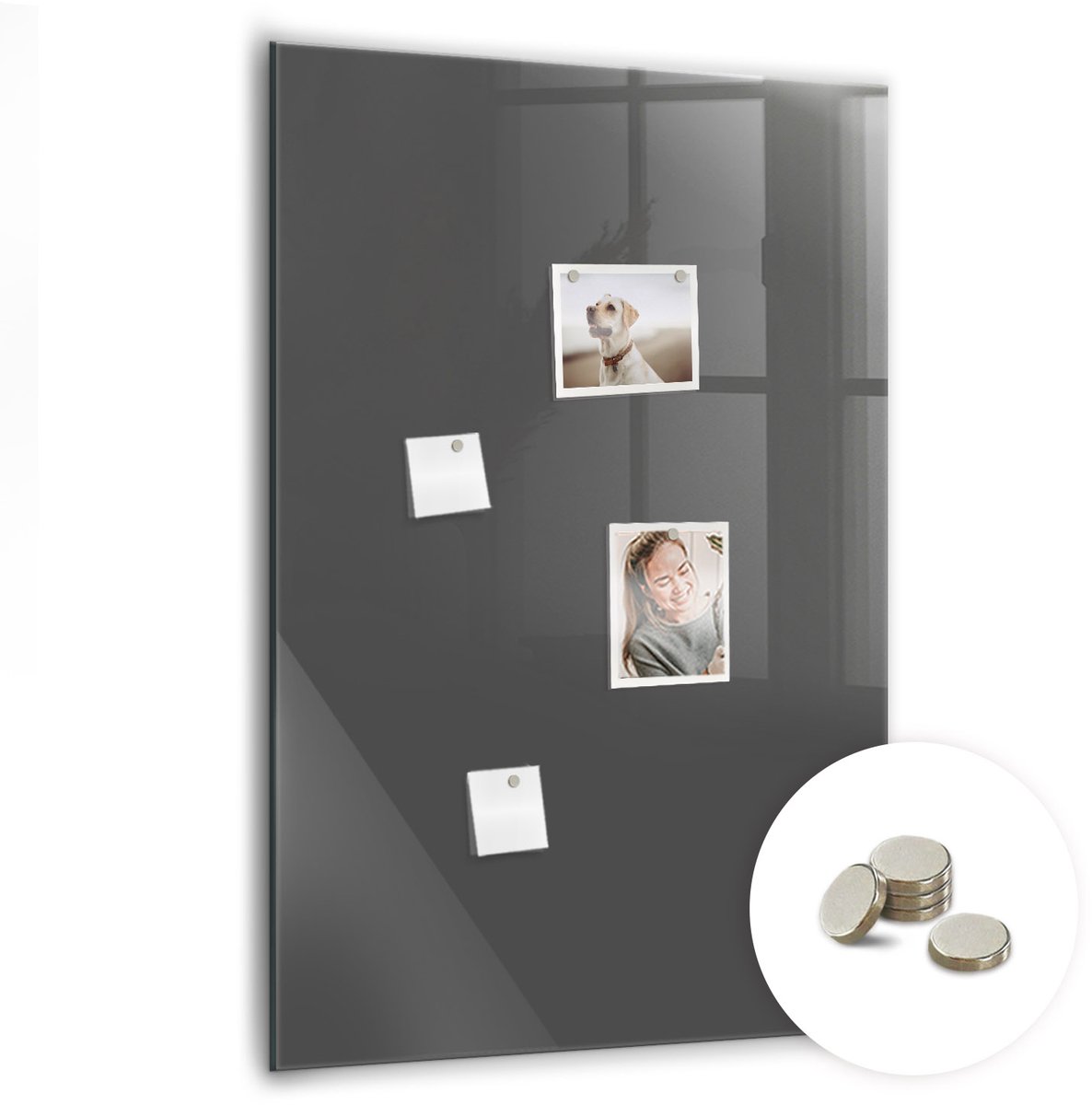 Coloray Glazen Magneetbord - Magnetisch Bord Kleur: donkerwit - 70x100 cm - Grijs Magneetbord - Magnetic Board - Bureau Decoratie