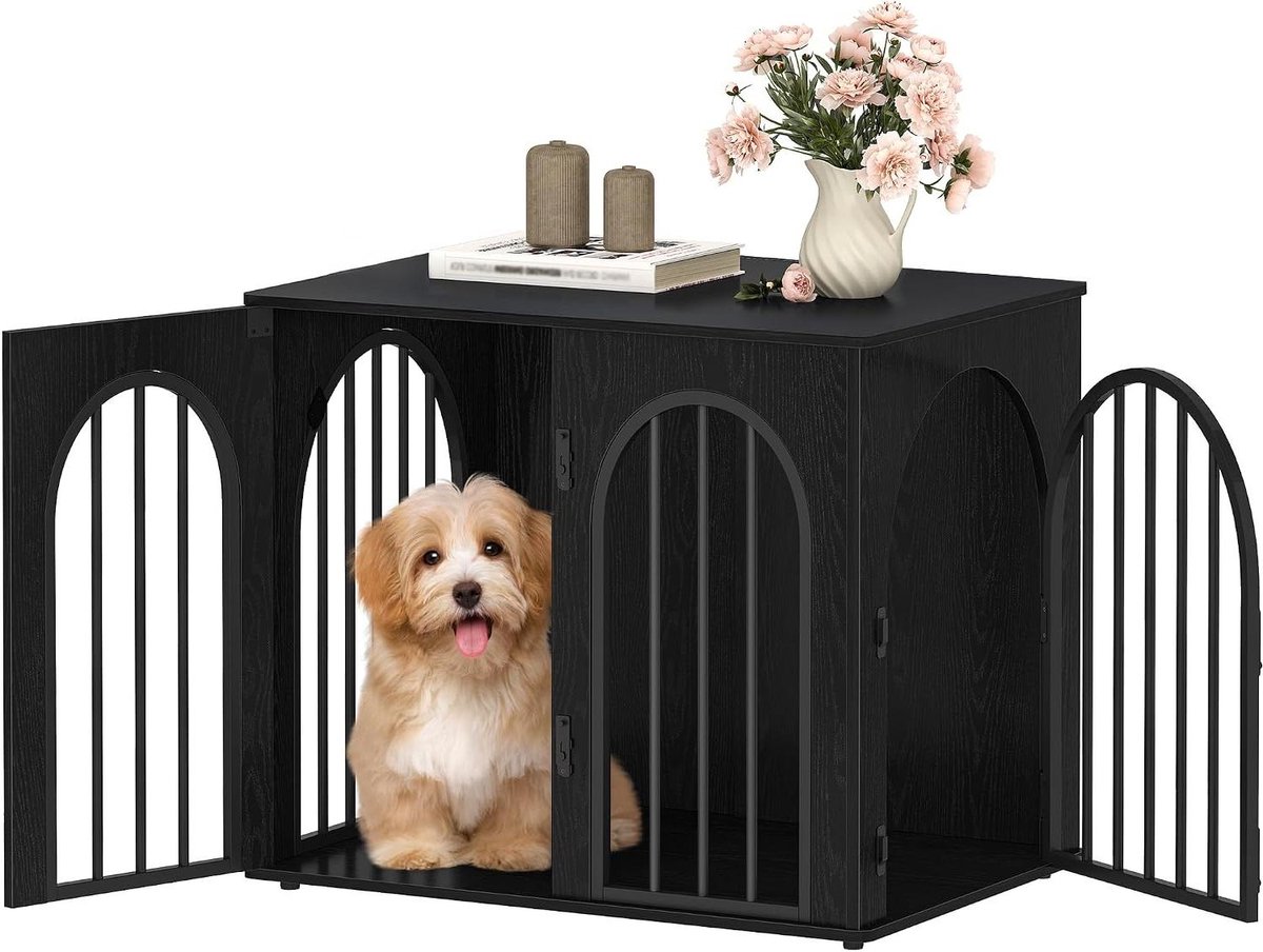 Hondenbench Meubel - Hondenmand Huis - Veilig Verblijf - Boogdeur Design - 68 x 49 x 56 cm - Zwart