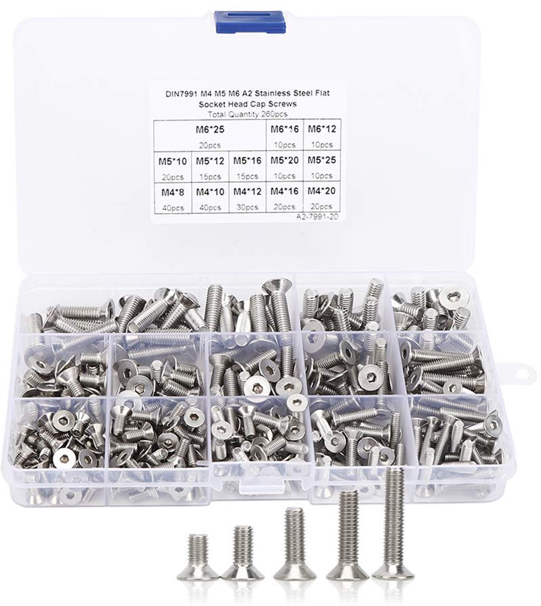 Countersunk schroeven set 260 stuks - RVS M4 M5 M6 - Hexagon met bits - Ideaal voor verschillende klussen - ShopVlot