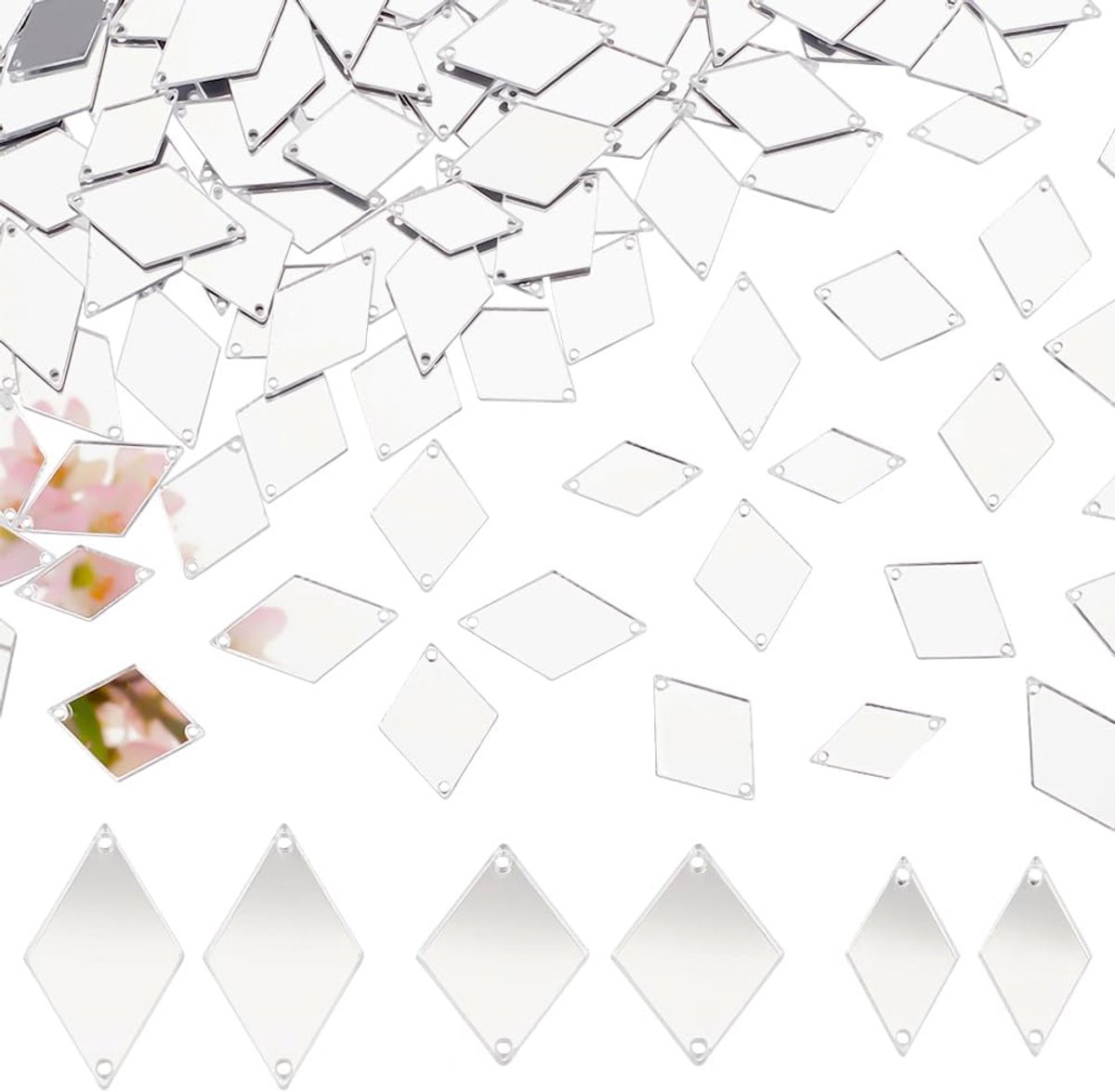 SnelShoppen - 300 stuks Zilveren Naai spiegels Acryl Naai op Spiegel Stukjes met Gaten Diamant Spiegel Kralen voor DIY Bruidsjurk Kleding Tassen Schoe