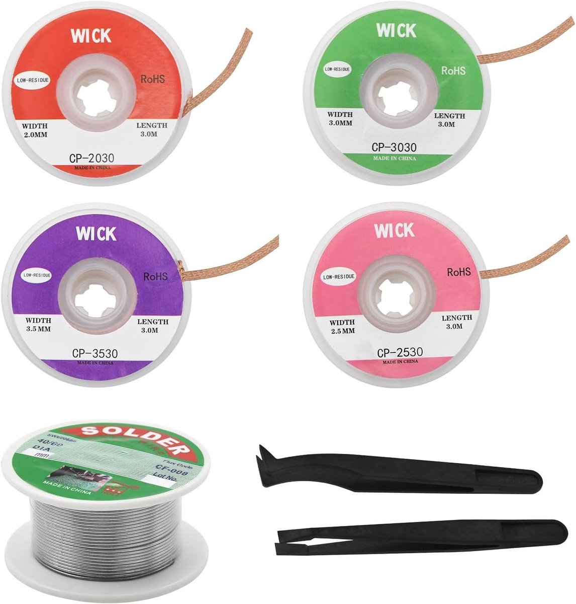 Desoldering Set 4-delige koper desoldeerdraad - 2 mm, 2.5 mm, 3 mm, 3.5 mm - No-Clean flux - ShopVlot
