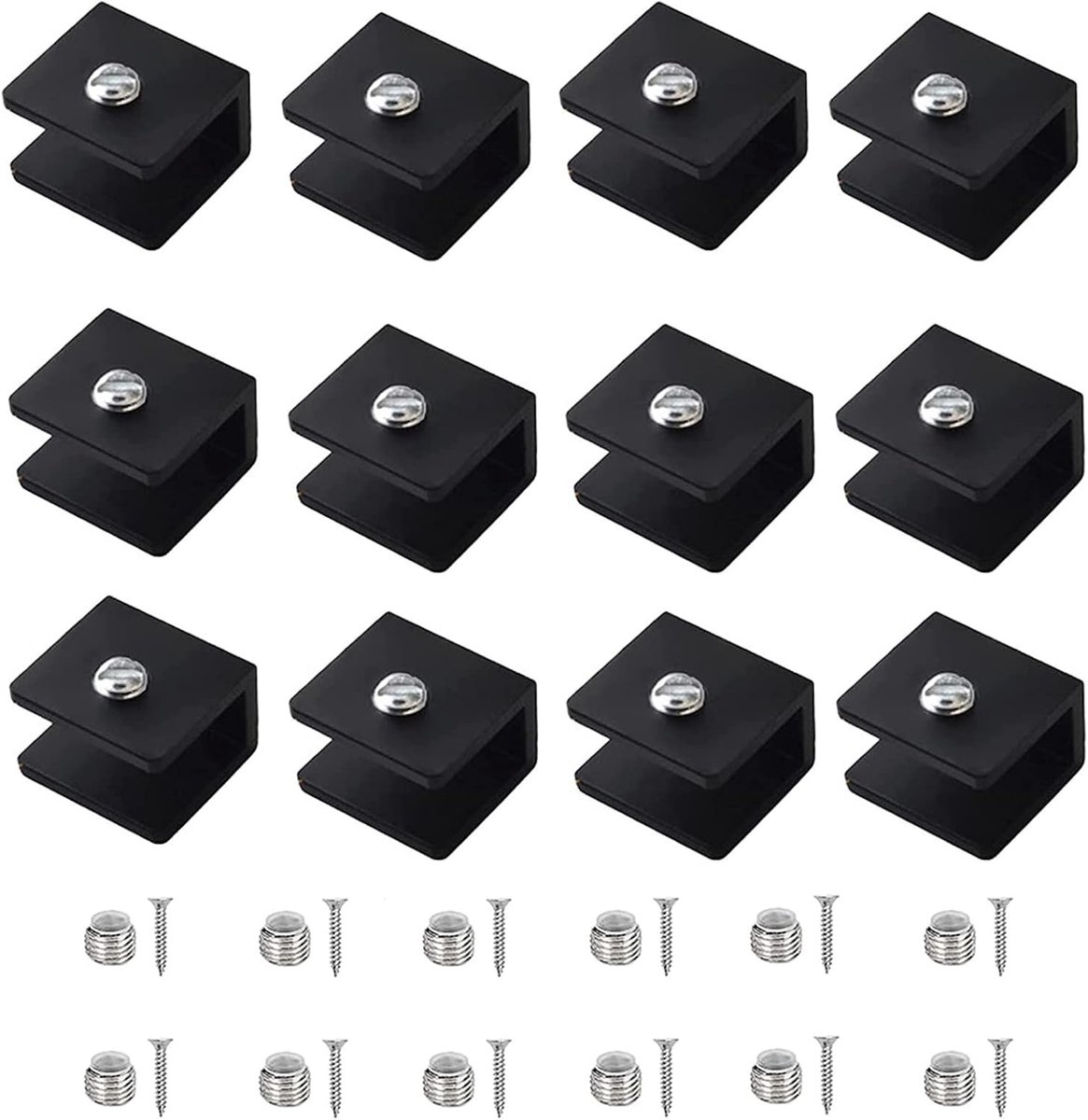 SnelShoppen - Pack van 12 aluminium glassteunen, verstelbare vierkante klemmen voor glazen en acrylplanken 6-8 mm dik, ideaal voor keuken, woonkamer e