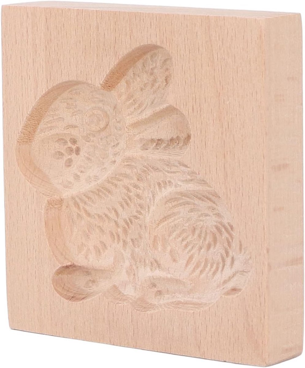 Houten koekjesvorm van beukenhout, koekjespers en stempelvorm voor keukenbakken en doe-het-zelf-knutselwerkjes (dennenappel) (molen) (konijn)