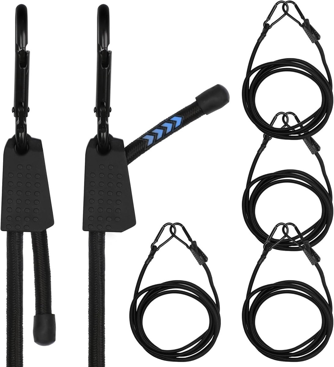 Verstelbare Bungeelijn - Zwart - 200 cm - Hoog draagvermogen - Set van 4