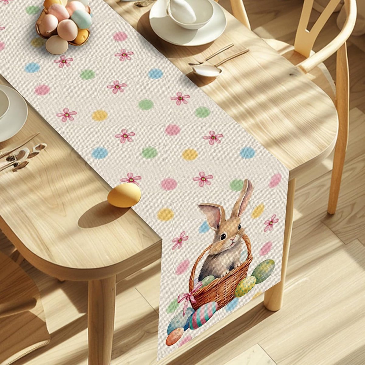 Tafelloper - Tafeldecoratie Linnen - Paasversiering - Duurzaam Polyester - 33x183 cm - Multicolor