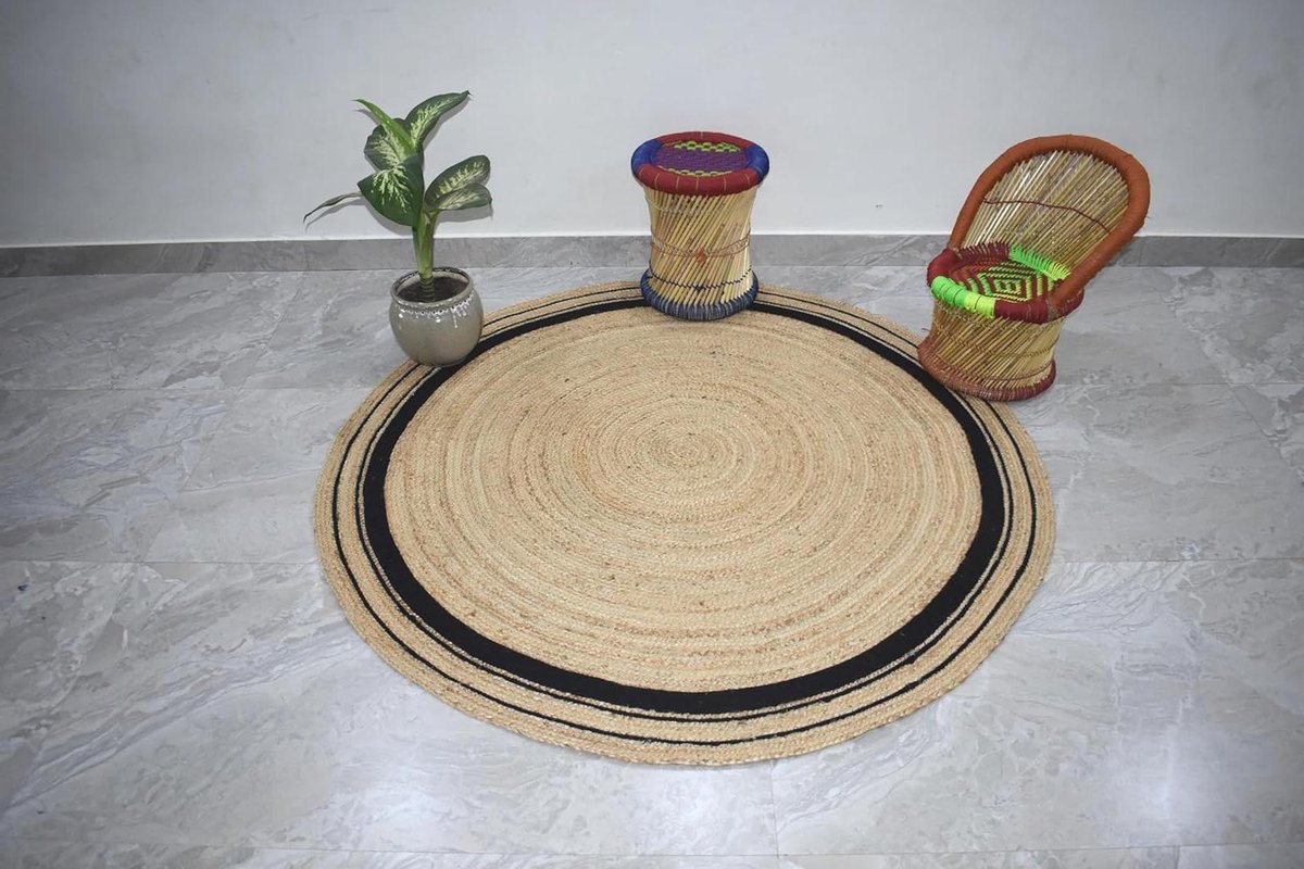 Rond Jute Vloerkleed - Handgeweven Tapijt - Woonkamer Decoratie - Natuurlijke Gevlochten T
