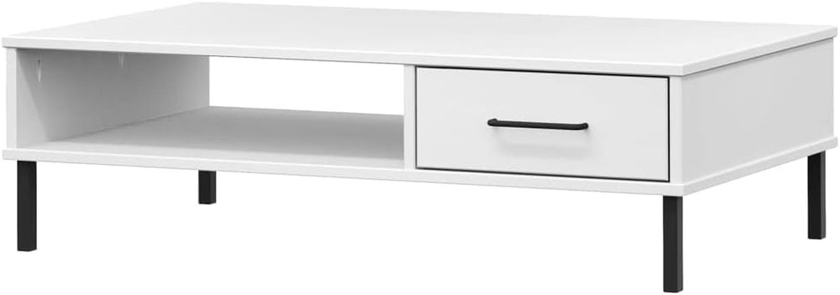 Salontafel Oslo - Bijzettafel Woonkamer - Opbergen Woonkamer - Massief Grenenhout - 100 x 29 x 55 cm - Wit