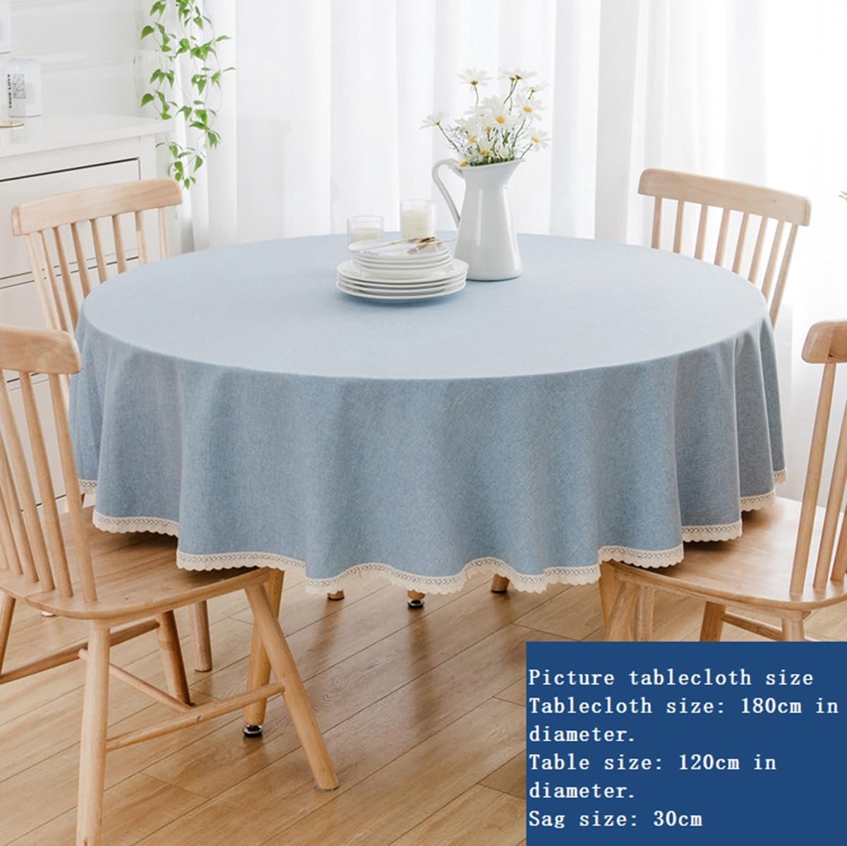 Rond Tafelkleed - Tafelhoes Linnenkatoen - Eettafel Beschermen - Machinewasbaar Kreukvrij - Diameter 180 cm - Pauwblauw