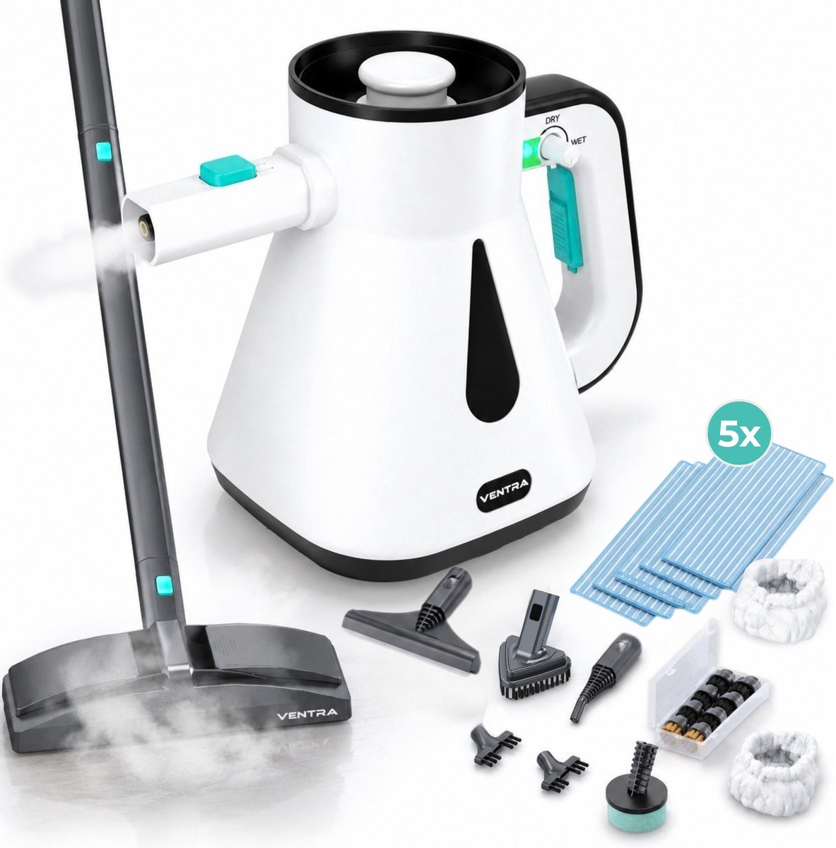 VENTRA® 2-in-1- Stoomreiniger - Dry/Wet - Handstoomreiniger - Steam Cleaner - Stoomdweil - 7m Kabel – 900ml - 24 Delig