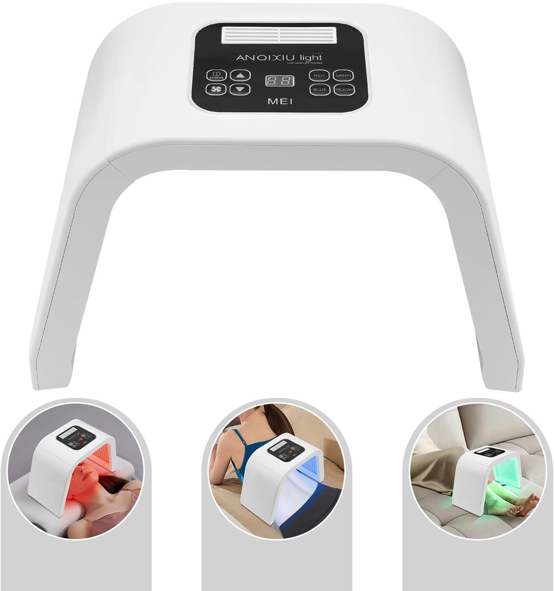 GDE - Glow - LED Beauty Lamp - Lichttherapie Lamp - 4 Lichtkleuren - Rood Blauw Groen Geel - Voor Gezicht en Lichaam