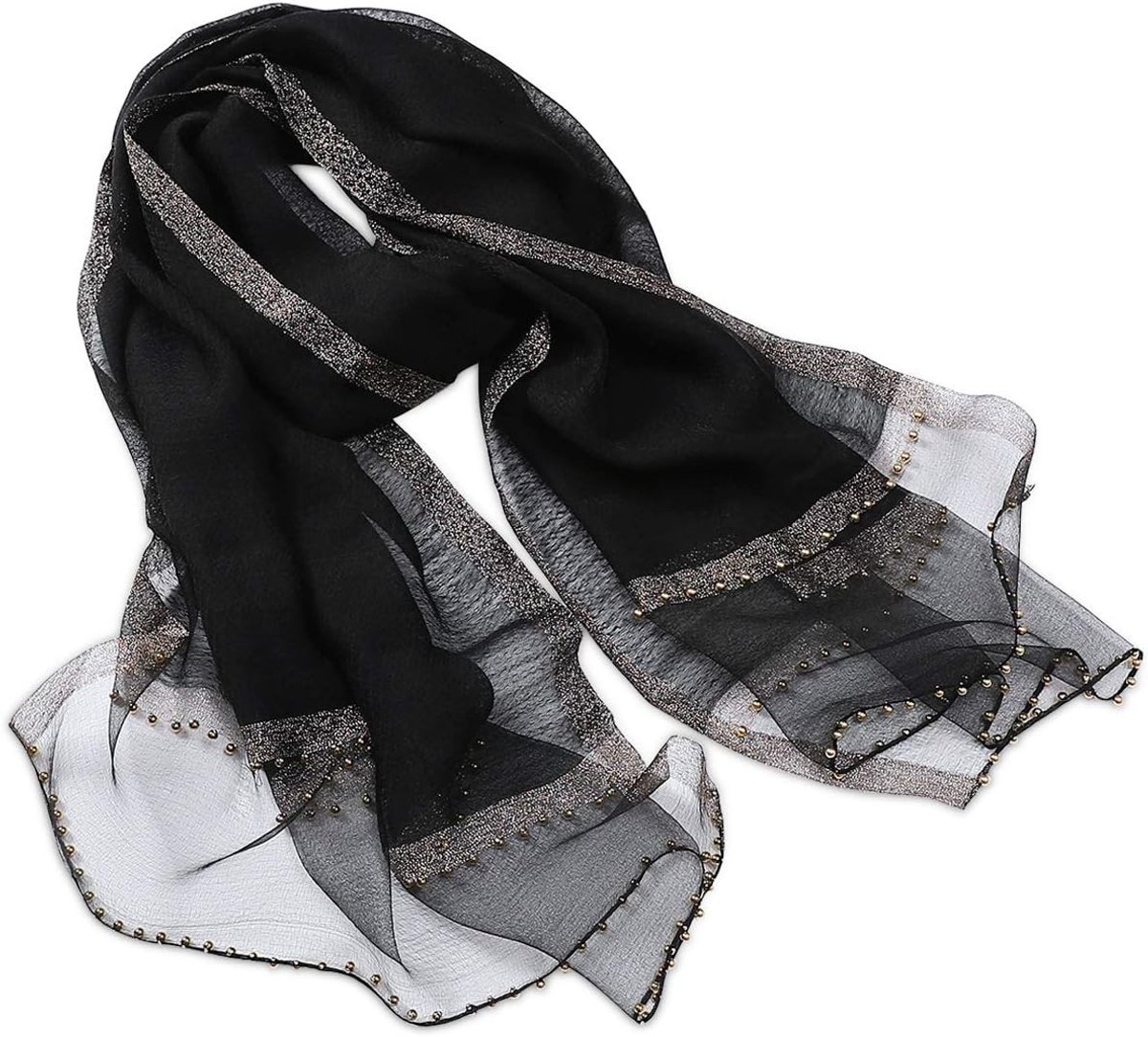 Elegante Lente Zijde Chiffon Sjaal voor Dames met Tulle Beading, Zonbescherming en Mode Accessoires