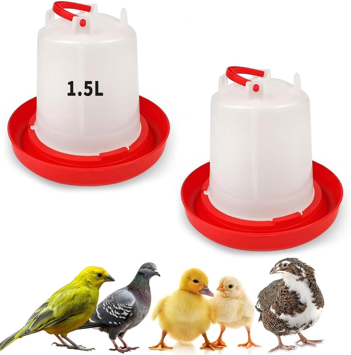 2 Stuks 1,5 Liter Waterkan voor Kippen - Drinkset voor Kuikens, Eenden en Kleine Boerderij Vogels | Kunststof Waterdispenser voor Pluimvee en Dierenverzorging