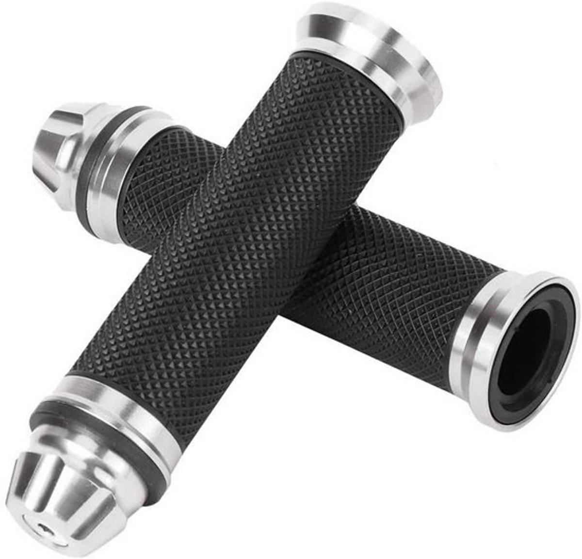 Motorstuurgrepen, rubberen grepen met aluminium stuuruiteinden, universeel voor 7/8"(22 mm) sturen(Zilver) - Stuurgrepen - Comfortabel - Geschikt voor alle motoren - Zilverkleurig - Anti-slip.