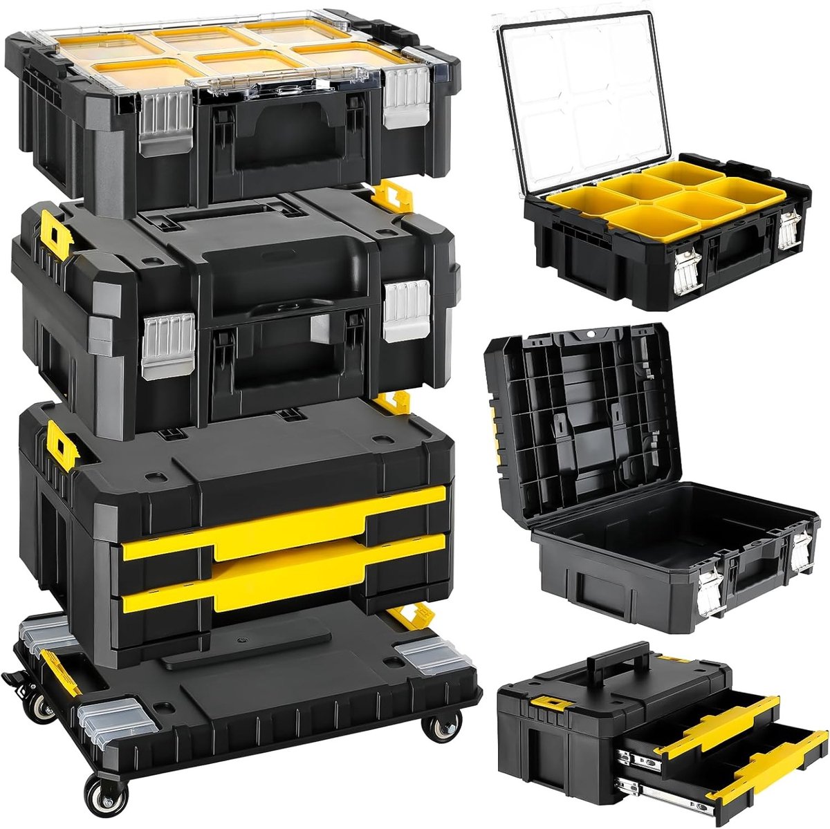 Modulaire Gereedschapskoffer met 4 Niveaus, Wielen en Metalen Slot – Ideaal voor Werkplaats, Garage en Huishouden, 44.5 x 35 x 52 cm, Ruimtebesparend en Duurzaam