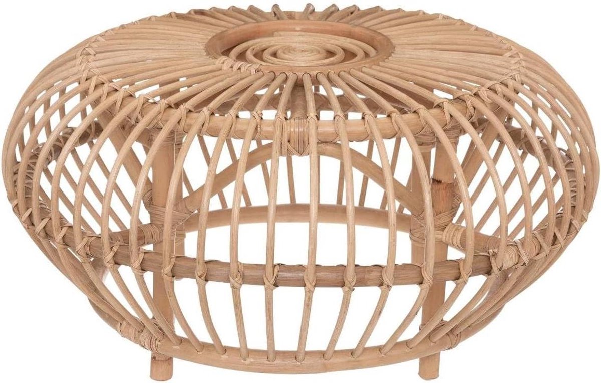 Salontafel Neta - Ronde Tafel - Woonkamer Decoratie - Frame van rotan - D 73 x H 39 cm - Natuurlijk