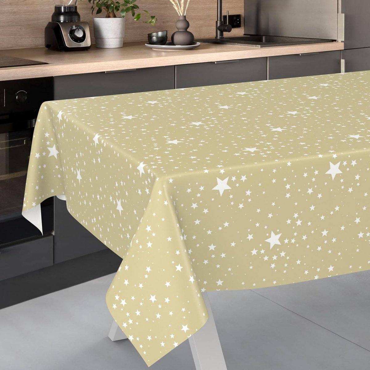 Tafelkleed Wasdoek - Afwasbaar Kleed - Beschermen Tafel - Waterafstotend Sterrenmotief - 350x140 cm - Beige