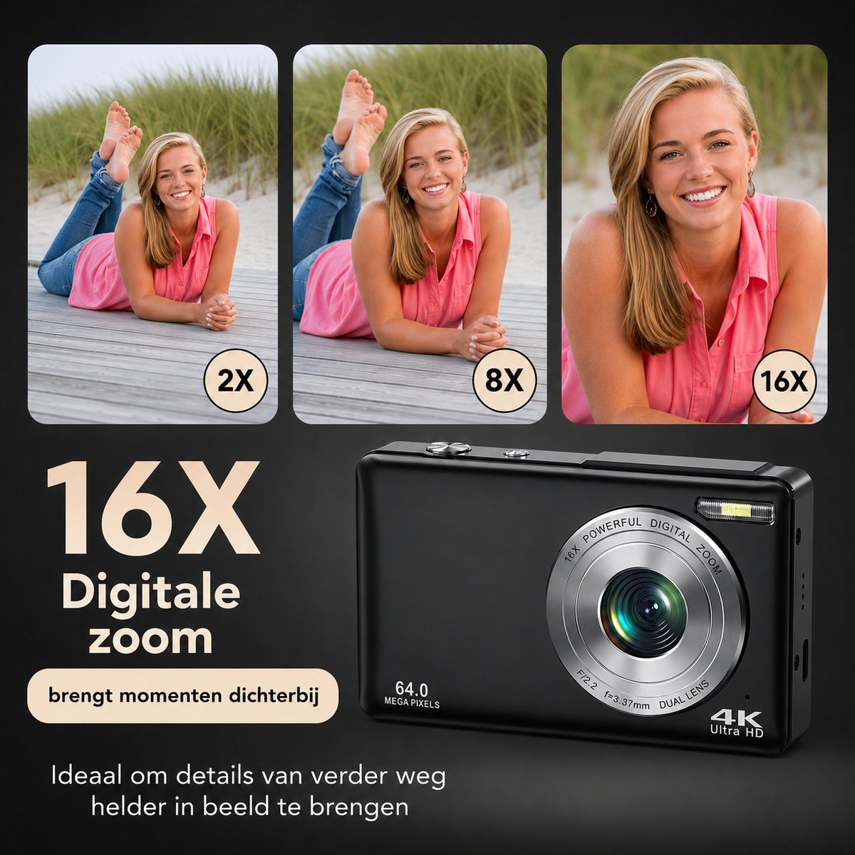 K&L KL-4K-64-B compactcamera met dubbele lens thumbnail 8
