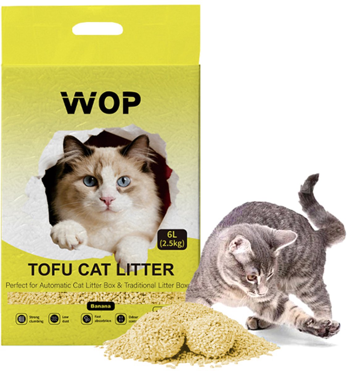 TOFU kattenbakvulling - Banaan / Banana - WOP - Kattoilet - 6L - 2.5KG