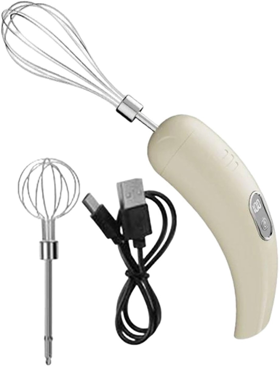 Elektrische handmixer - Melkopschuimer en garde - Ergonomisch ontwerp - 18 cm - Perfect voor cakes, eieren en cappuccino's - Beige